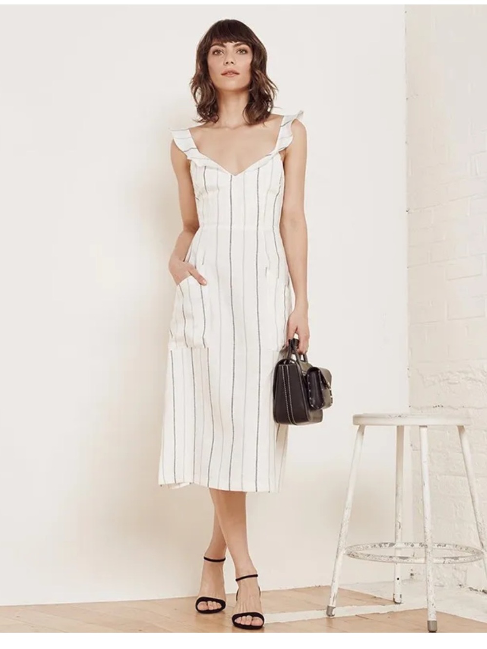 Reformation Linen Blue stripe midi dress size 0 Loren Dress